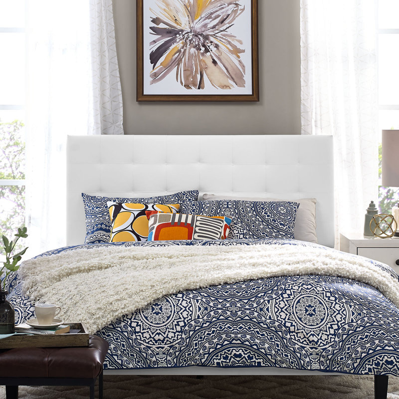 Modway Paisley Tufted Upholstered Faux Leather Headboard, White, Full/Queen