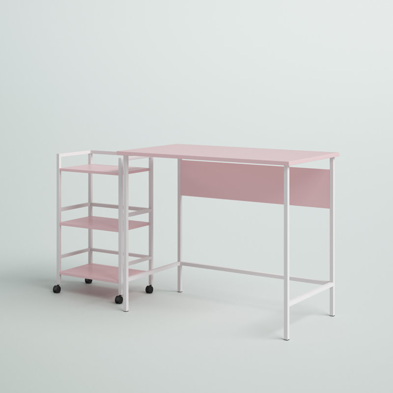 Bureau avec chariot roulant Funderburg, Rose clair/blanc