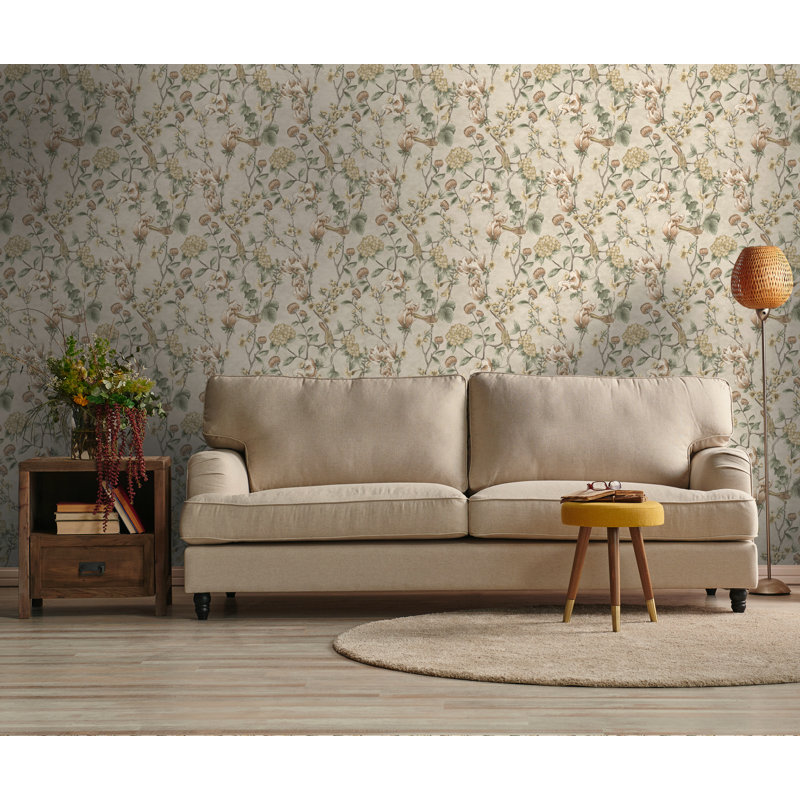 Papier peint floral non tissé jaune, Crème