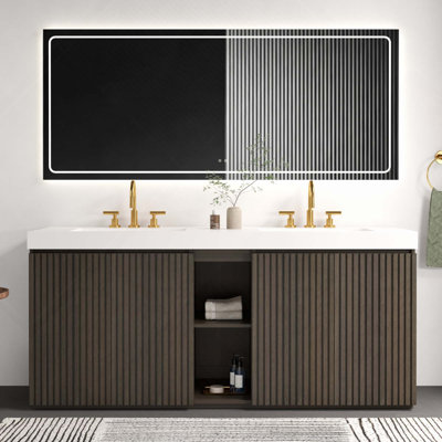 Grand meuble-lavabo autoportant 72 po avec lavabo 72 po pour salle de bain moderne, lavabo une pièce à quartz sans drain ni robinet