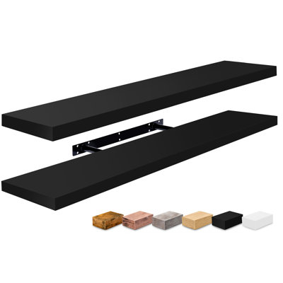 35" Long Floating Shelves with Invisible Mounting - Set of 2, Black