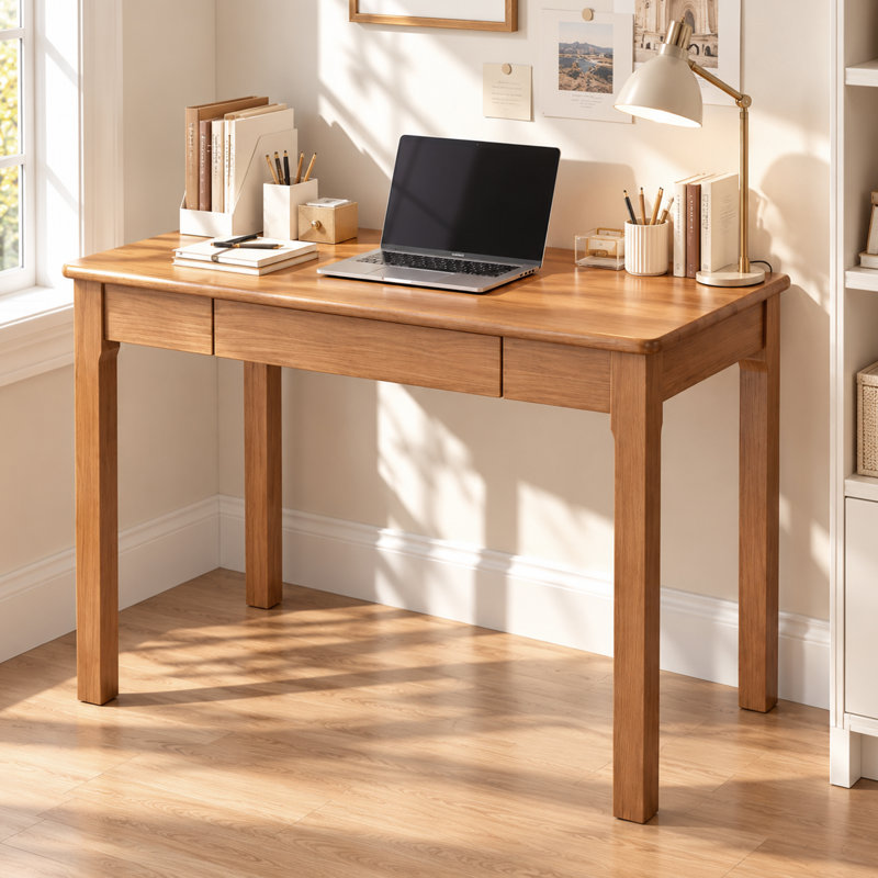 Compact Solid Wood Writing Desk with Drawer Storage for Small Spaces