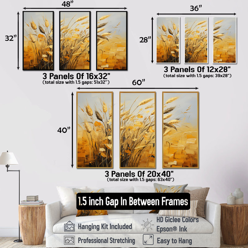 «Karmas Wheat Whirl Meadow I», ensemble de reproductions d'art mural, Cadre flottant blanc, H 32 po x l 48 po x P 1 po
