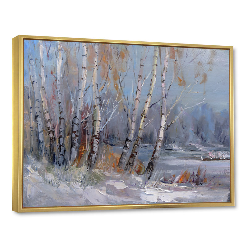 Winter Birches Forest II - On, H 8 po x l 12 po x P 0,1 po, Toile avec cadre flottant or