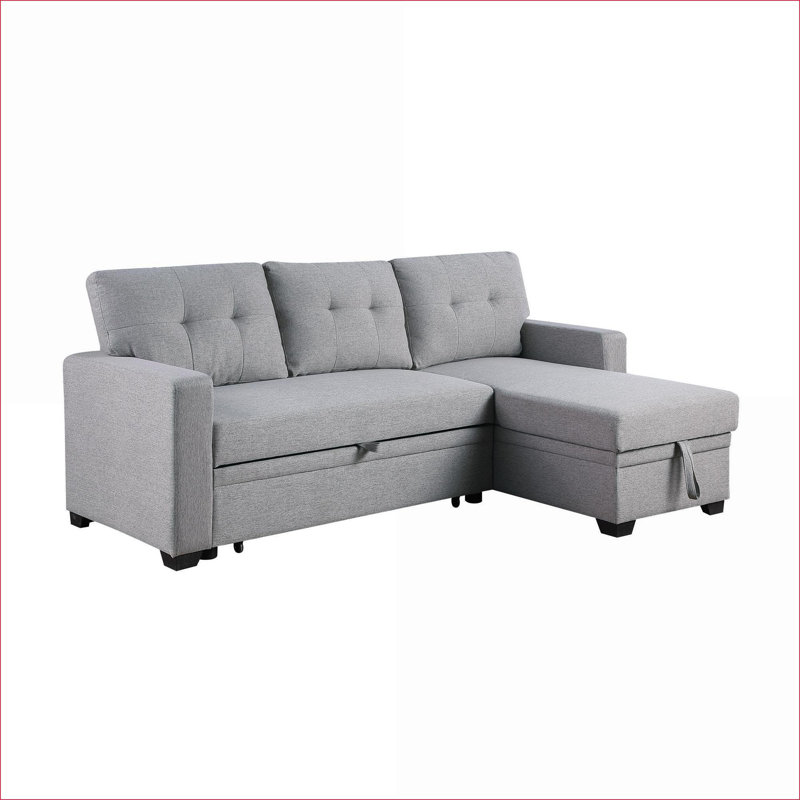 Sectional Sofa with Pull-Out Twin Sleeper &amp; Storage Chaise | Light Gray Linen