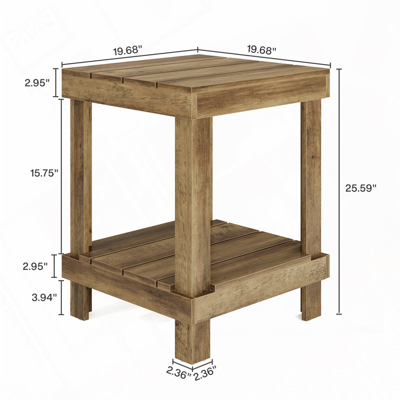 Table de bout en bois à 2 niveaux Farmhouse
