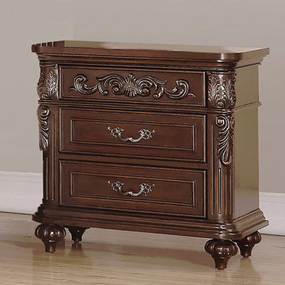 1Pc Bedroom Nightstand, Cherry Veneer, 2-Drawers, Hanging Pull, Bedside Table
