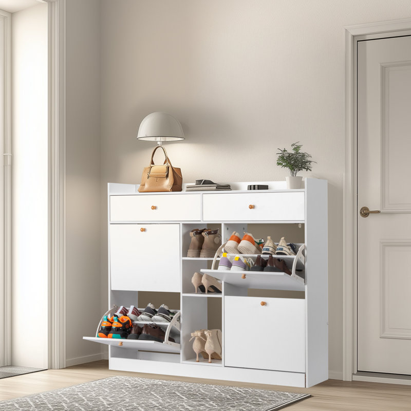 4 Shoe Storage Flip Drawers And 2 Small Drawers Shoe Cabinet White