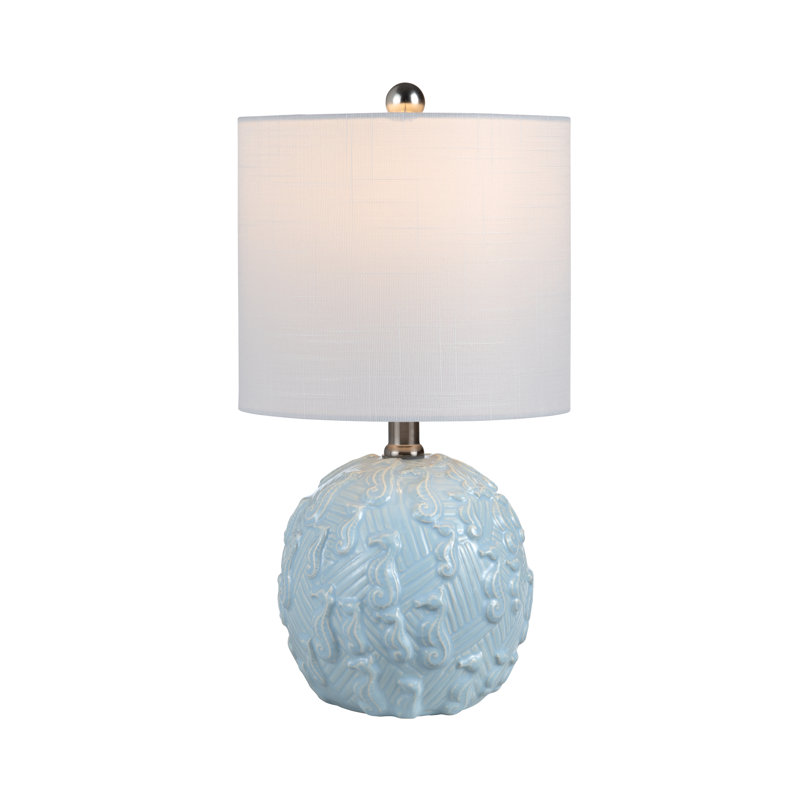 Lampe de table en céramique avec abat-jour, Bleu, Blanc