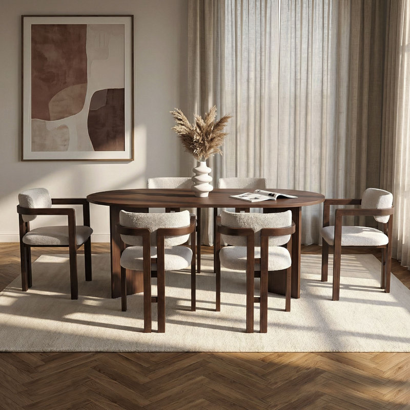 Dining Table & Chairs Set, 7 Pieces: Table, 6 Chairs, White