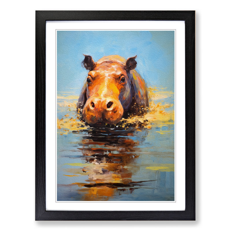 Hippo Impressionism Art - Framed Print