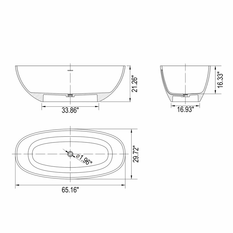 Baignoire de trempage autoportante 65,2 pouces pour salle de bain