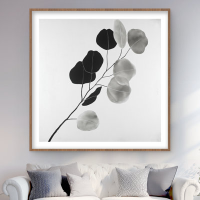 Branche en niveaux de gris avec des feuilles de forme ronde - imprimé botanique