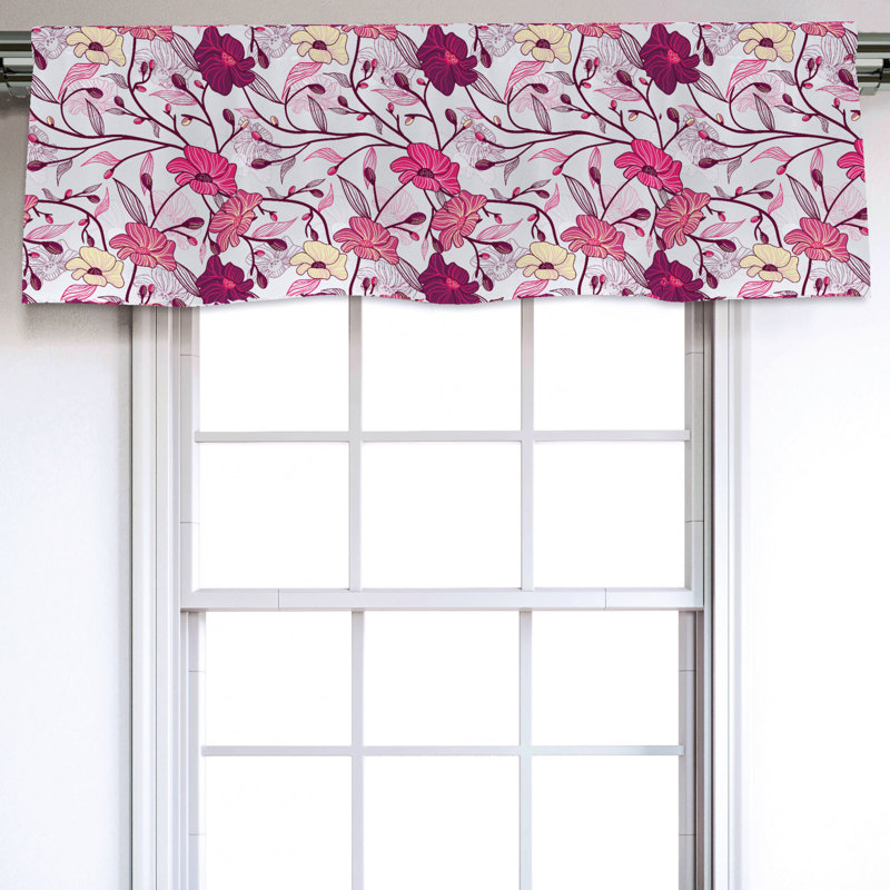 Pink Purple and Ivory Floral Satin Rod Pocket Valance