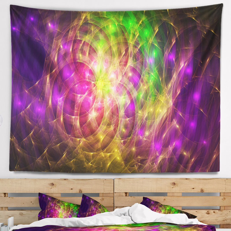 Tapisserie abstrait pourpre vert de couleurs, H 50 po x l 60 po