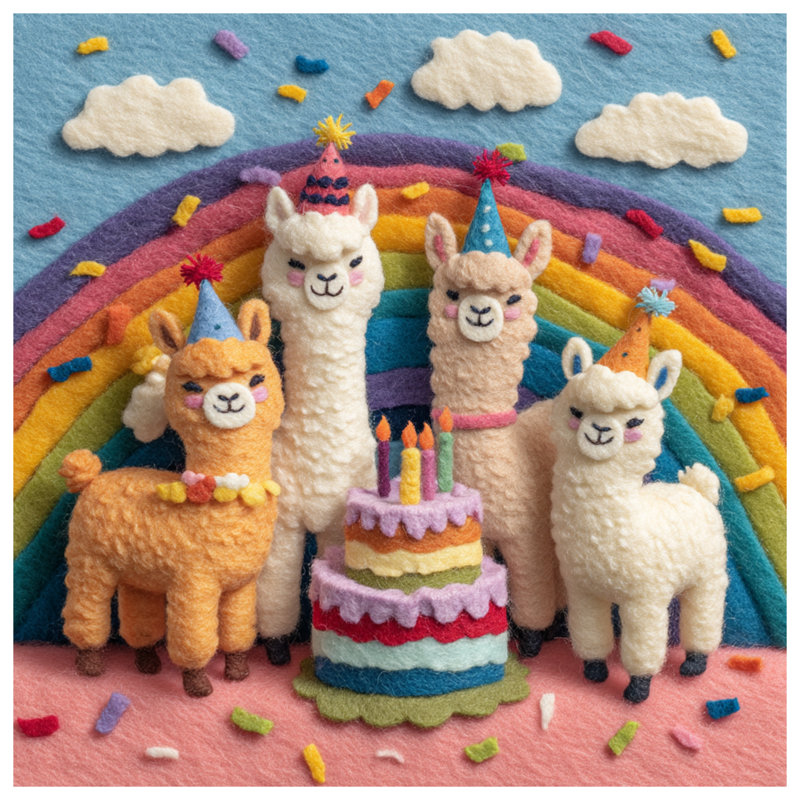 Housses de couette Felt Llamas Birthday Cake, Grand lit