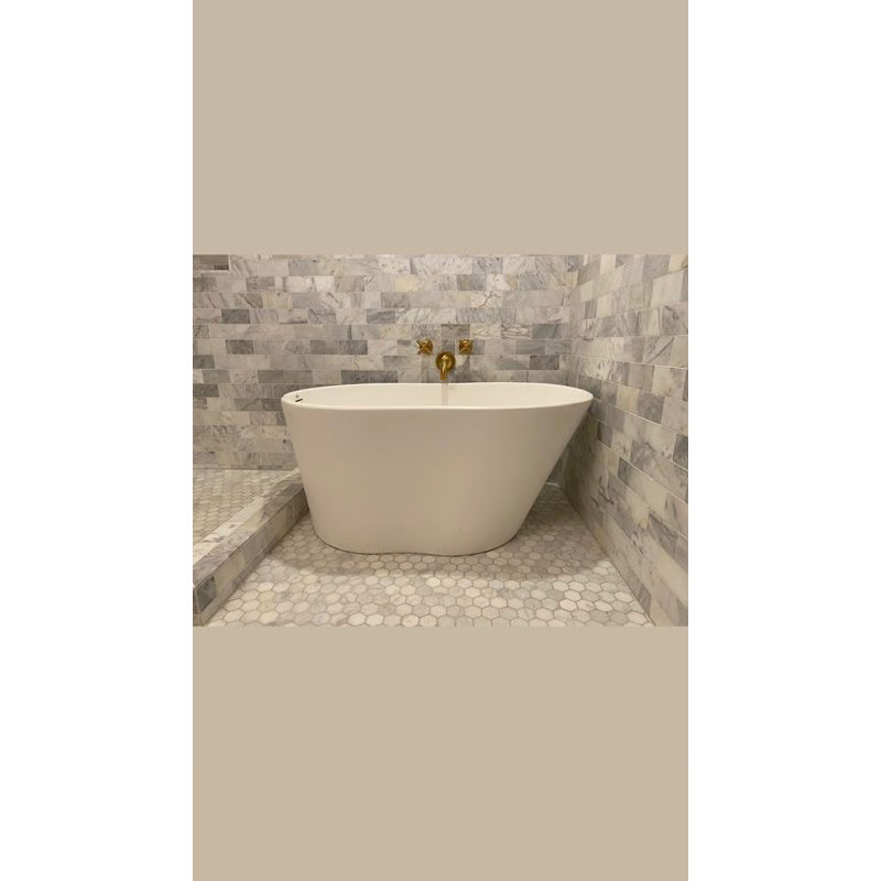 Soho 48'' L Freestanding Soaking Bathtub, Satin Nickel, Matte White