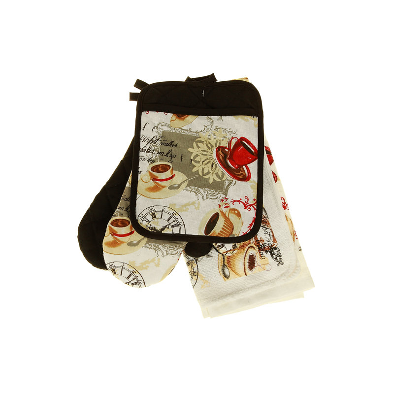 Ensemble de 6 poignées et maniques August Grove Iyanna Latte