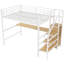 Lit mezzanine en métal blanc avec bureau intégré, escalier de rangement, garde-robe et éclairage à DEL coloré, structure solide pour lit de stabilité, garde-robe, 7 couleurs DEL, appartements