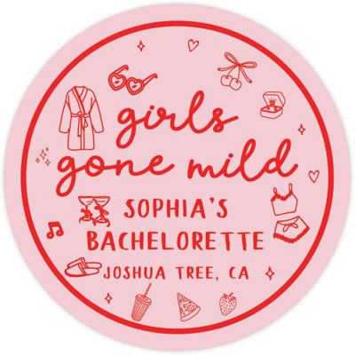 Filles rouges et roses personnalisées, autocollants Bachelorette doux, étiquettes de jour de spa pour la soirée pyjama