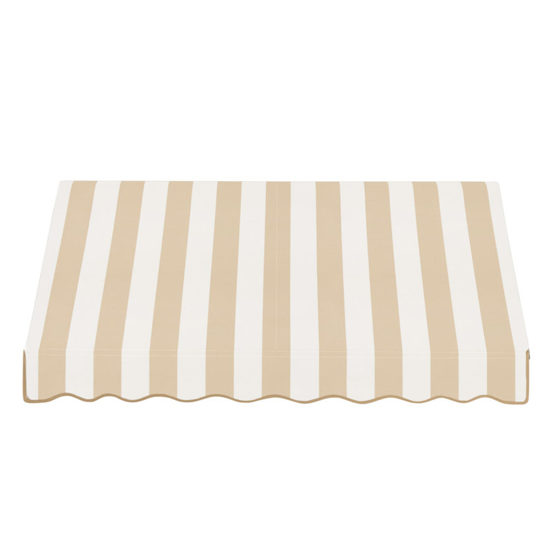 Auvent fixe en tissu acrylique rétro Awntech Dallas, H 16 po x l 88,5 po x P 30 po, Lin / rayures blanches