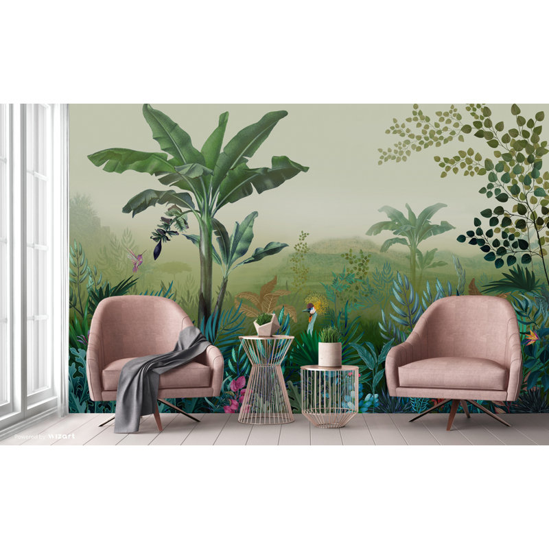 Papier peint tropical, art mural jungle exotique, Vert, L 54,96 po x l 81 po