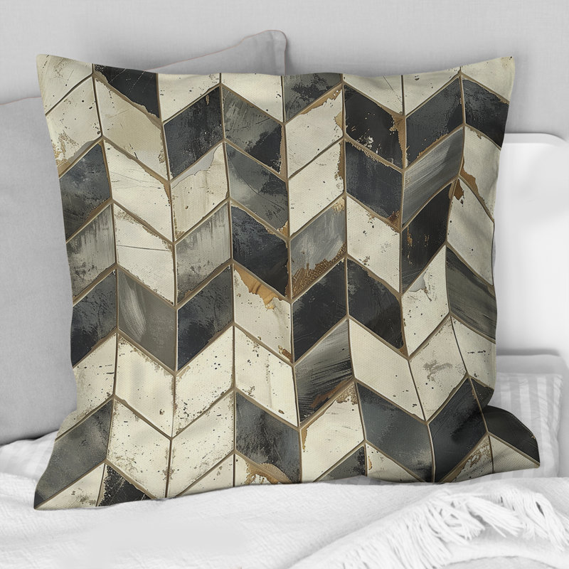 Coussin décoratif à chevrons beige et gris I, H 16 po x l 16 po