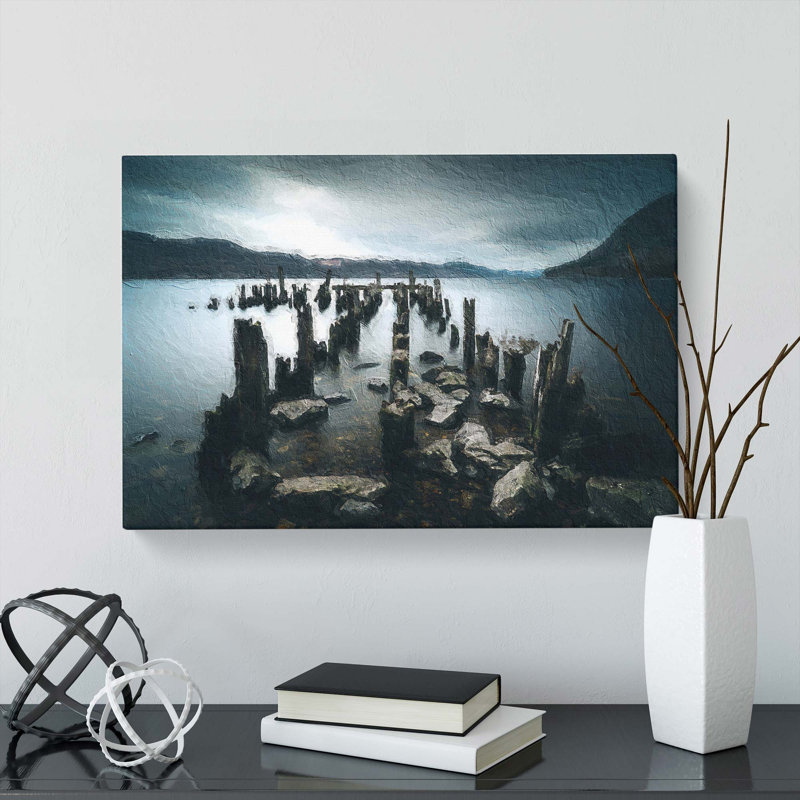 Remains Of A Jetty In Loch Ness - Wrapped Canvas Painting, 50cm H x 76cm W x 3cm D