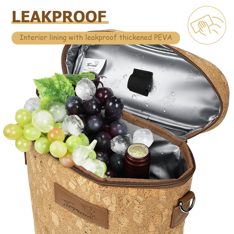 Cork Insulated 2 Bottle Wine Carrier Tote Bag