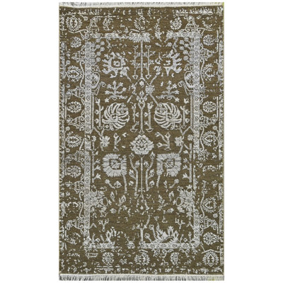 Hand Knotted Wool/Viscose Area Rug in Brown/Silver