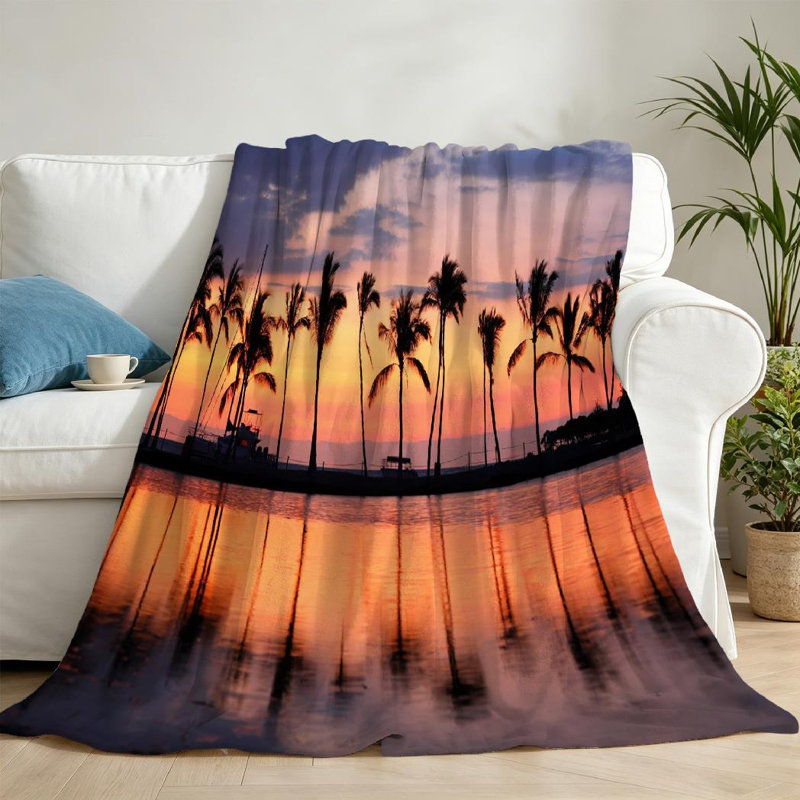 Jeté transparent en flanelle de polaire ultra douce, imprimé Sunset Beach Sunset, Throw 50" x 60"