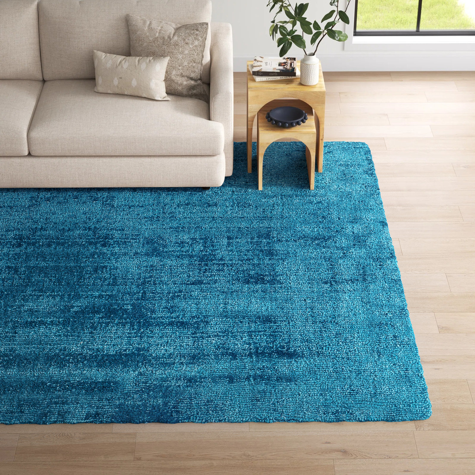 Fennel Viscose Blue Rug, Rectangle 10' x 14'