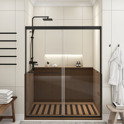 Porte de douche semi-sans cadre avec verre transparent l 60 po x H 72 po