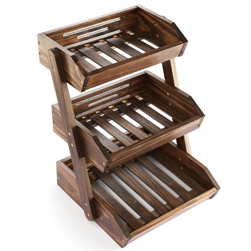 Panier à fruits, bol à fruits, panier à fruits à 2 niveaux pour la cuisine, support de rangement pour support à fruits, grande capacité / polyvalent / grande capacité pour les fruits, les légumes, rangement pour le pain (noyer, 3 niveaux)