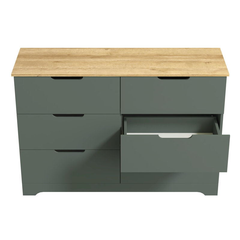 Aroob 6 Drawer Dresser 47.24'' W, Kale Green/Reviera Eichi