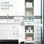 Rangement pour salle de bain Slim - Armoire haute avec tablette ouverte, tiroir, portes encastrées et tablettes réglables, tablettes blanches pour