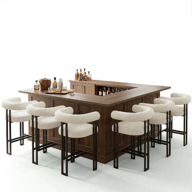 Bouclé Upholstered Counter Stool