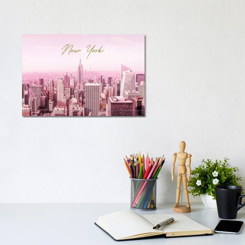 Pink New York - Print on Canvas, 20.32cm H x 30.48cm W x 1.91cm D, Wrapped Canvas