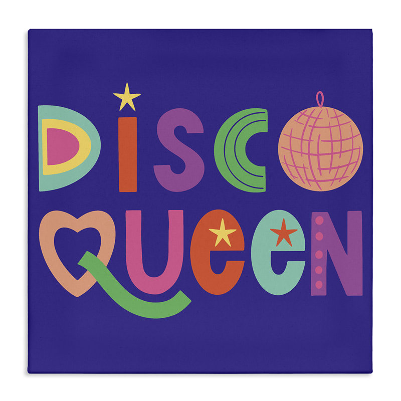 Grande disco sur toile avec lettres rétro, design par Sazerelli Designs, H 17 po x l 17 po