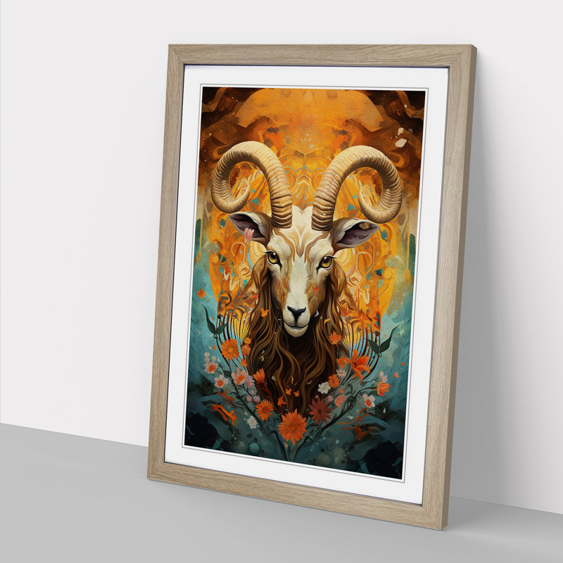 Capricorn Zodiac Modern - Single Picture Frame Print on Wood, Oak Framed, 64cm H x 46cm W x 2cm D