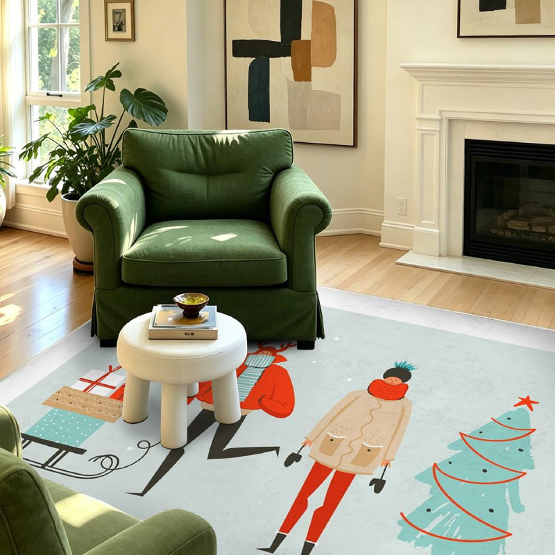 Tapis intérieur rouge lavable à la machine, motif abstrait amusant dessiné à la main., Rectangle 39 po x 63 po