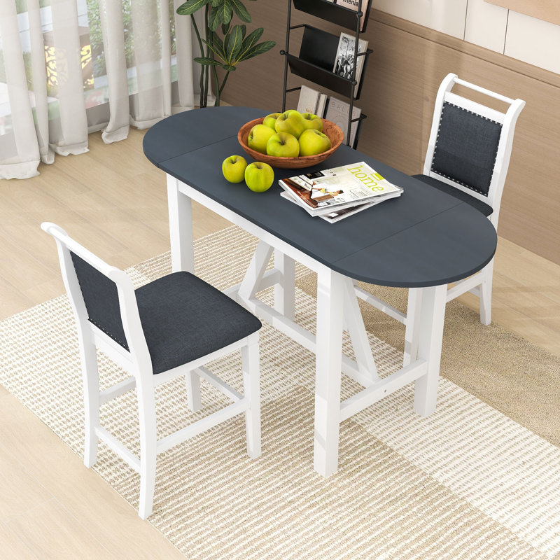 Shilonda 3-Piece Counter Height Dining Set, Wood Table with 2 Linen Upholstered Chairs, White Gray, Dark Gray/White