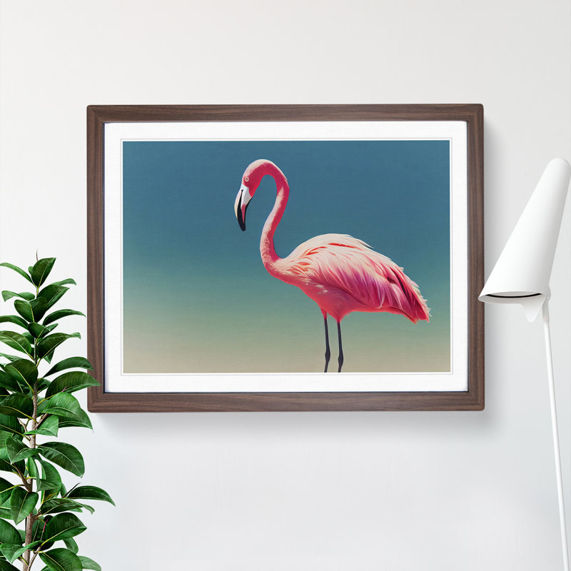 Soulful Flamingo - Framed Print, 46cm H x 64cm W x 2cm D, Walnut
