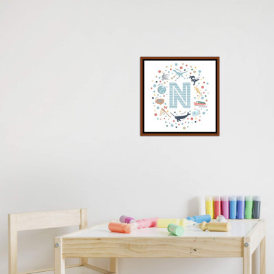 Lettre illustrée N bleue - impression
