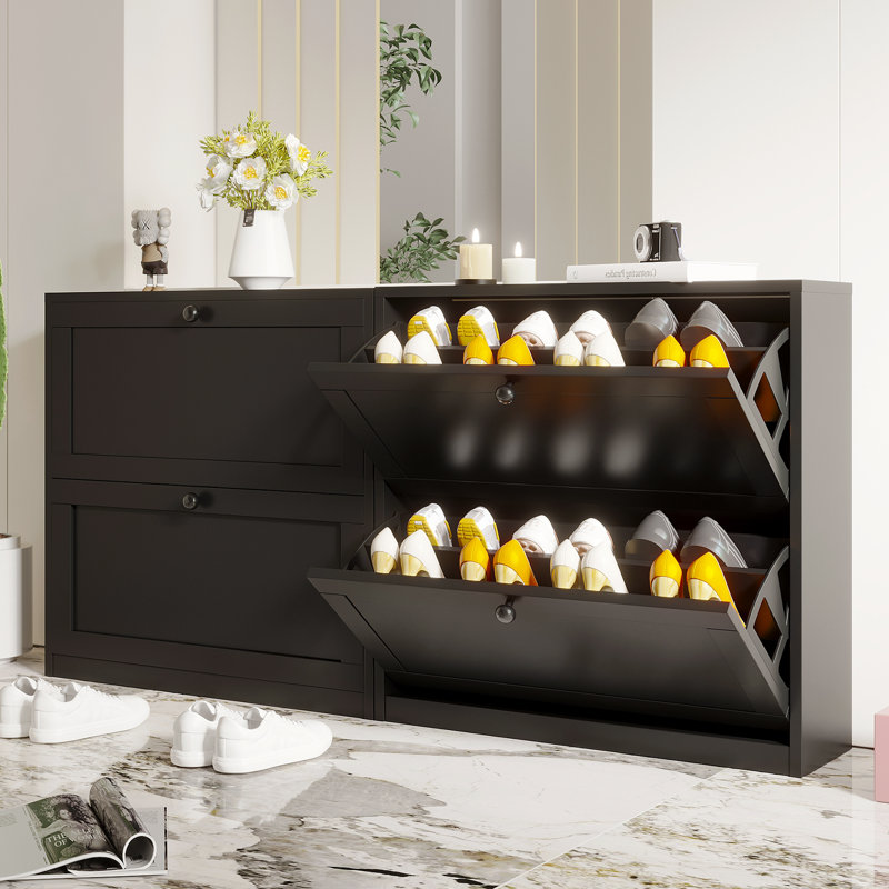 Armoire à chaussures Whalan avec 2 tiroirs rabattables, armoire à chaussures autoportante avec tablette réglable, pour entrée, couloir, salon, couloir, salon