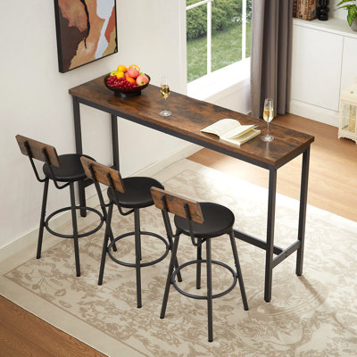 Ensemble de table de bar 4 pièces pour 3 avec tabourets en polyuréthane brun rustique, pour la cuisine, la salle à manger ou le coin petit espace | Idée de cadeau
