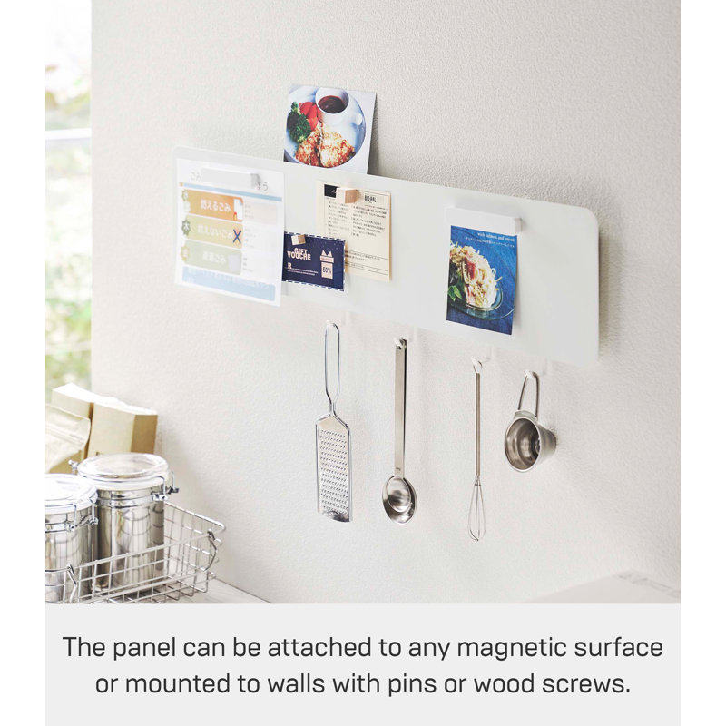White Steel Wall-Mounted Magnetic Organizer with Hooks
