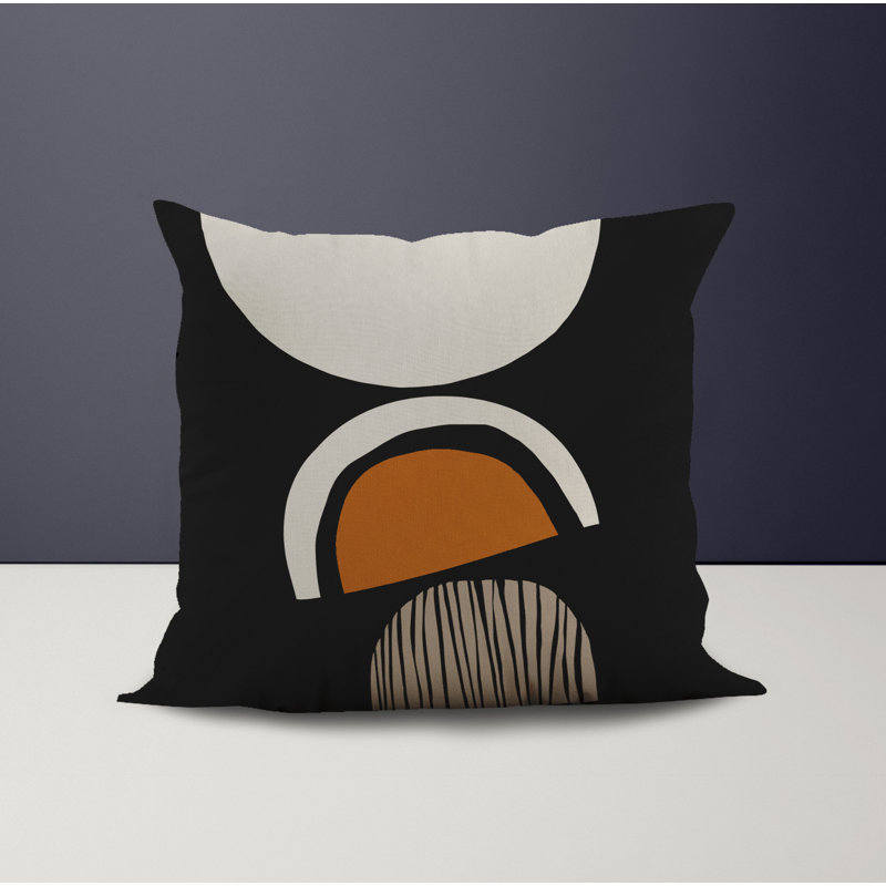 Jeté carré / extérieur en polyester Chamu, L 15 po x H 15 po, Orange / Noir