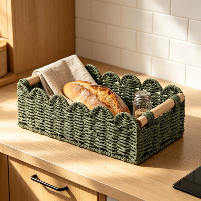 Panier festonné pour rangement de papier hygiénique avec poignées, organisateur de corde tissé à la main pour réservoir de toilette, comptoir, tablette, salon, chambre à coucher, salle de bain, décoration intérieure Boho