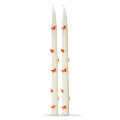 Garden Butterfly Hand Painted Taper Candles - White, 12" Height, 6 Hour Burn Time, Perfect for Everyday Use